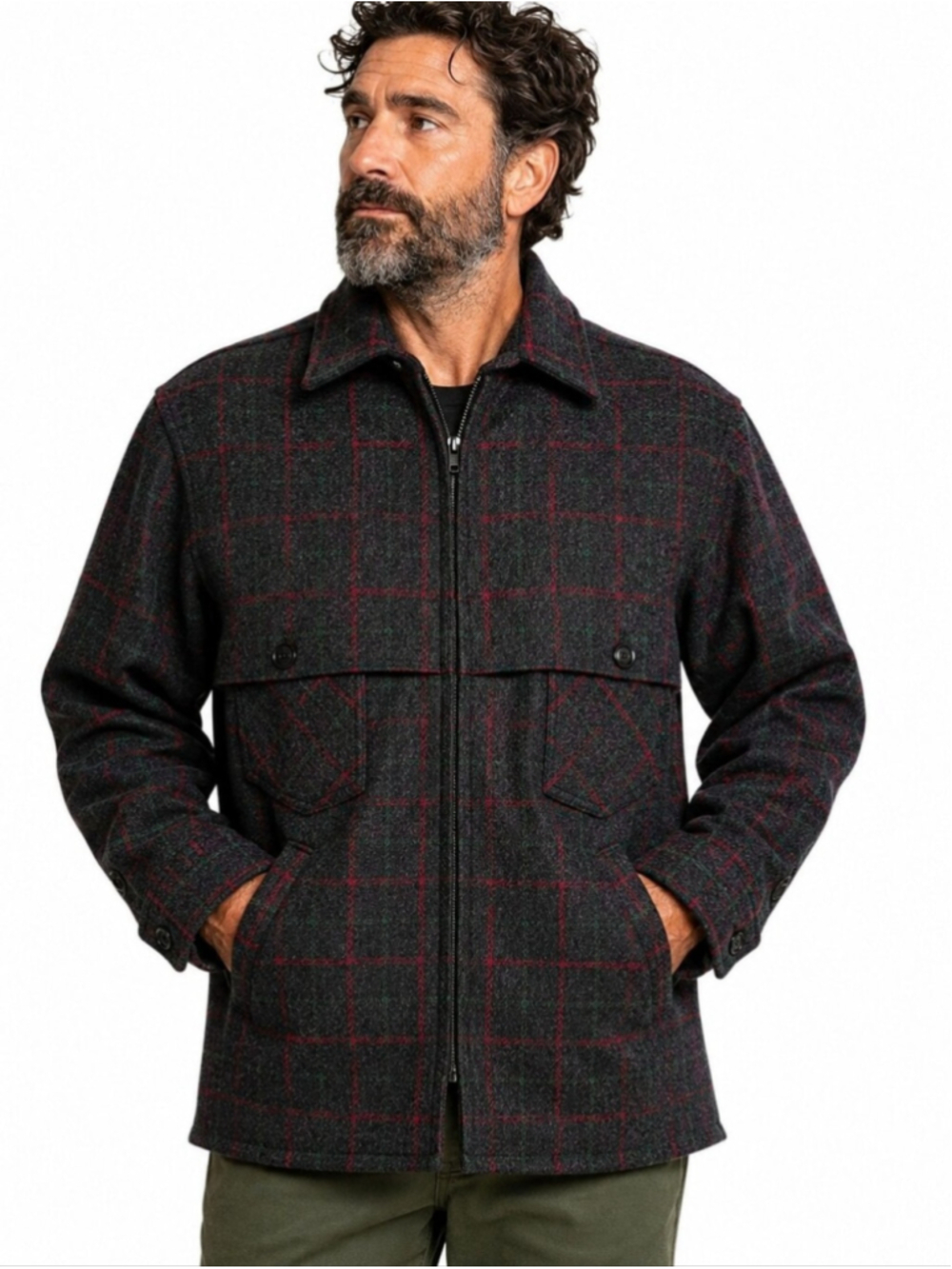 Vintage Johnson Woolen Mills Plaid Wool Field Coat Jacket USA Men's Medium